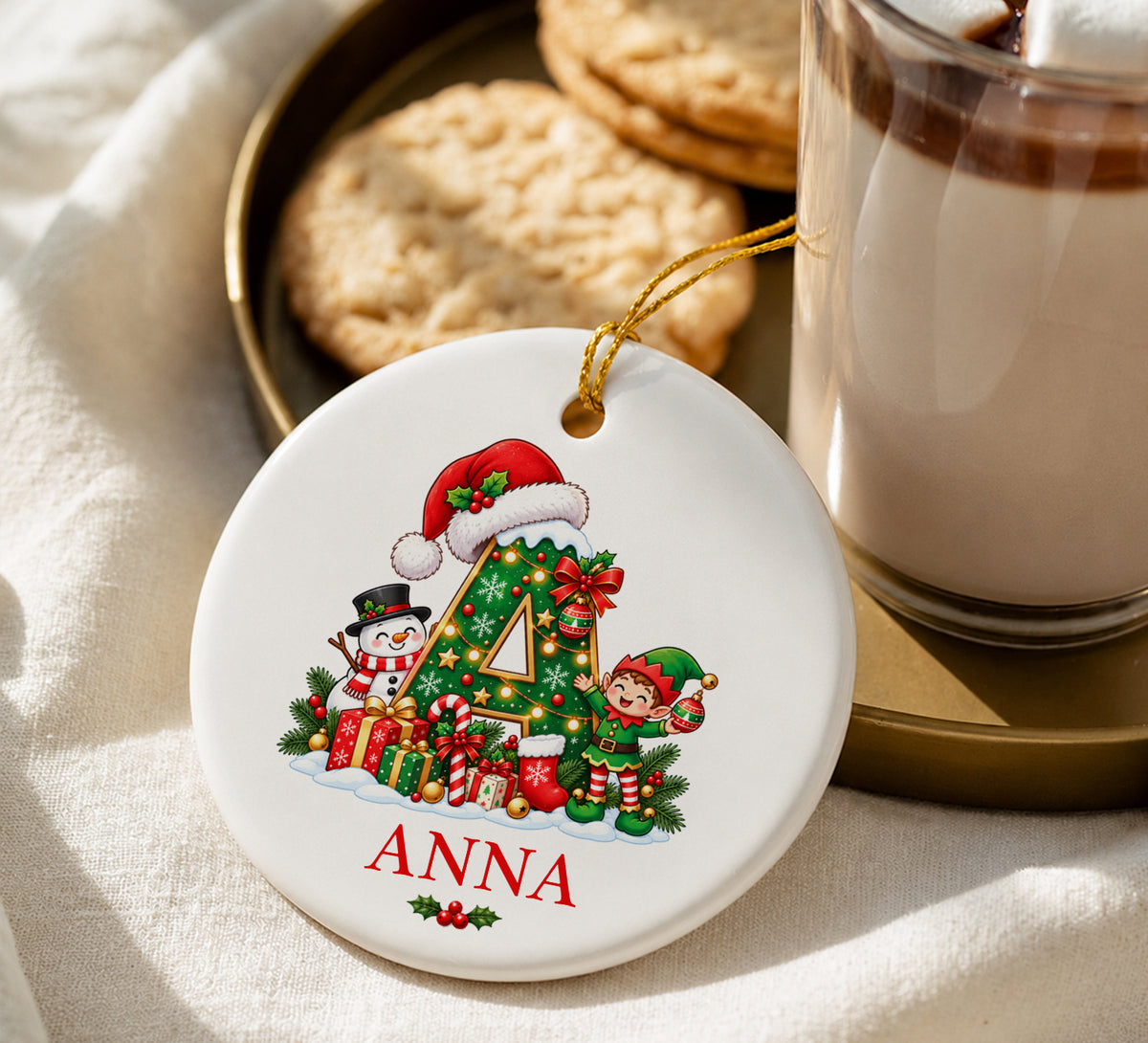 Personalized Letter Name Ornament Custom Monogram Christmas Initial Elf Letter Bauble Kids Name Keepsake Elegant Holiday Decor Family Gift