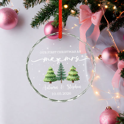 Our First Christmas As Mr & Mrs Pine Tree Glass Xmas Ornament 2026