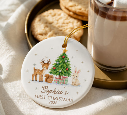 Baby 1st Christmas Animal Ornament - Custom Name Ceramic Ornament 2026