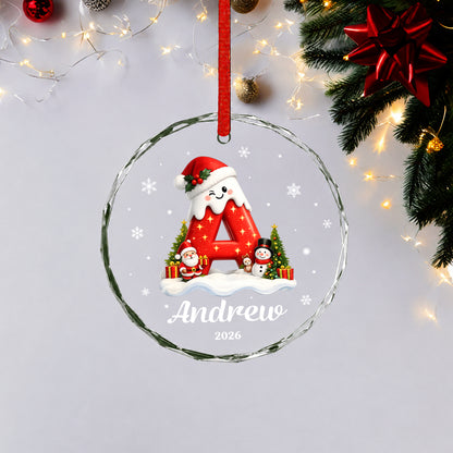 Init Letter Santa Custom Name Christmas Glass Ornament Xmas 2026