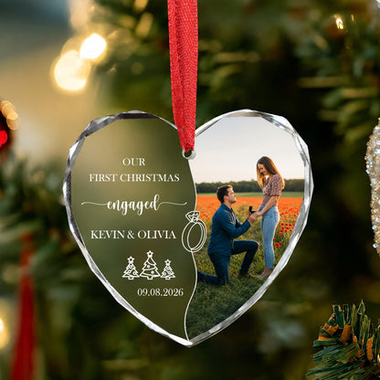 Engaged Custom Image Name Glass Ornament 2026 Xmas
