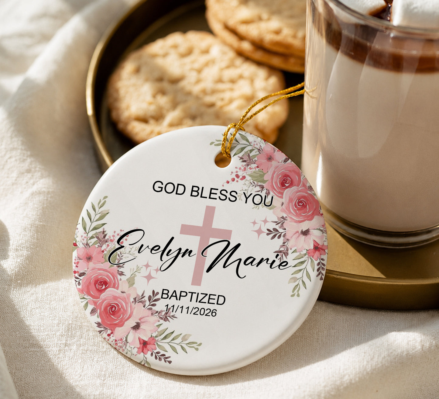 God Bless You Baptized - Custom Date Time Ceramic Ornament Xmas 2026