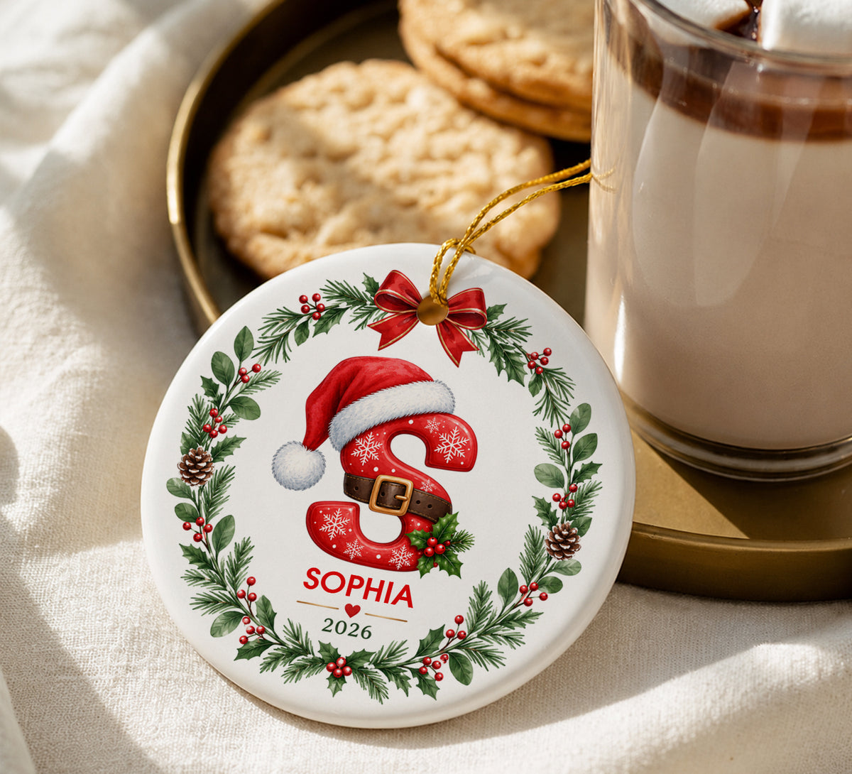 Personalized Letter Name Ornament for Family, Kids Grandkids, Monogram Initial Christmas gift
