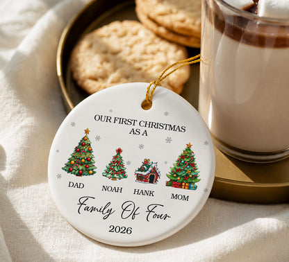 Our 1st Christmas Family Of Four Ornament - Pine Tree Pattern Custom Name Ceramic Ornament 2026
