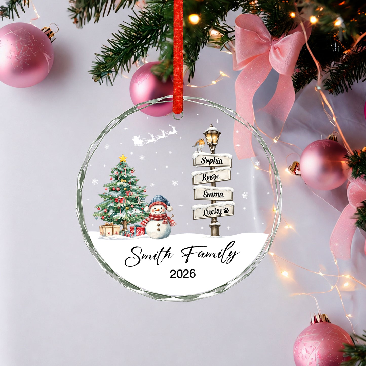 Custom Name Family Member Sign - Glass Ornament 2026 Xmas