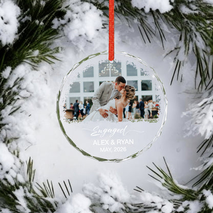 Engaged Custom Name Date  Image Glass Ornament 2026 Xmas