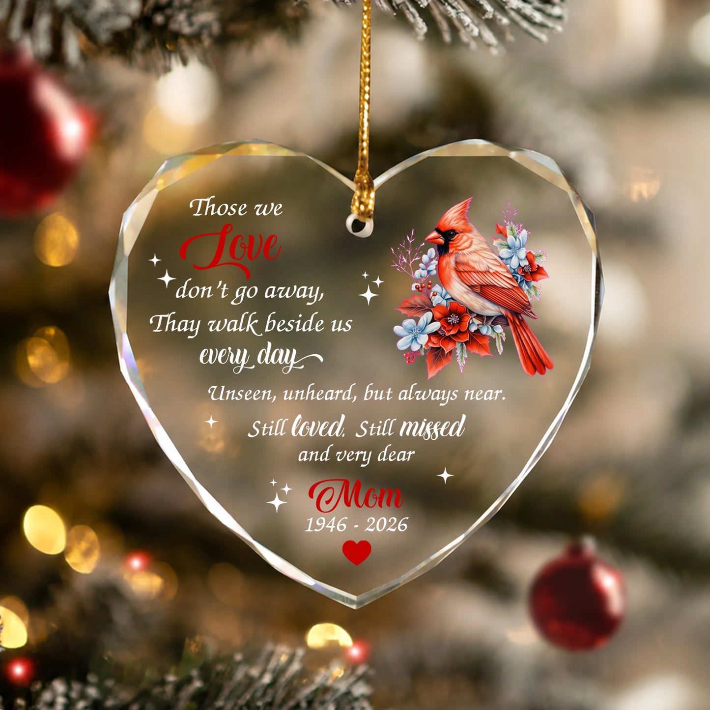 Mom Cardinal Bird - Image Memorial Christmas Glass Ornament Xmas 2026