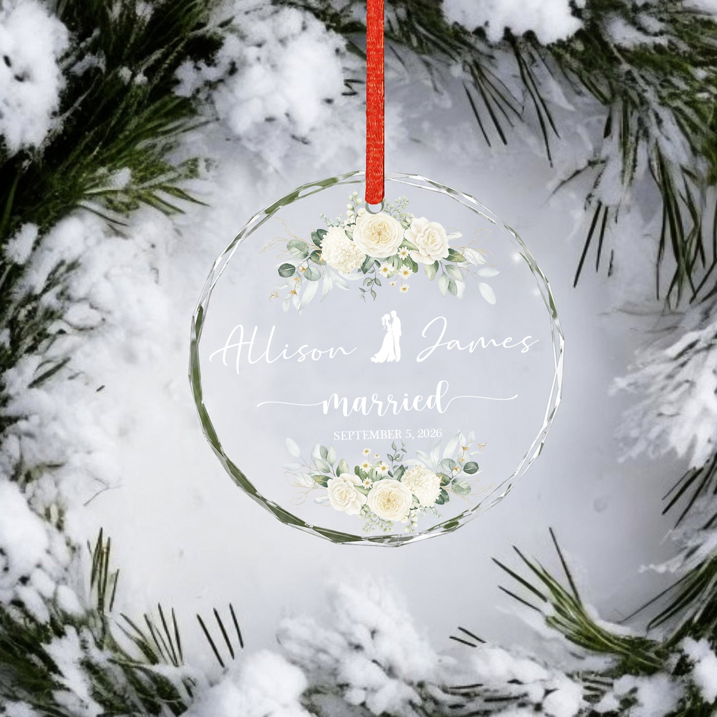 Marriage Custom Name Glass Xmas Ornament 2026