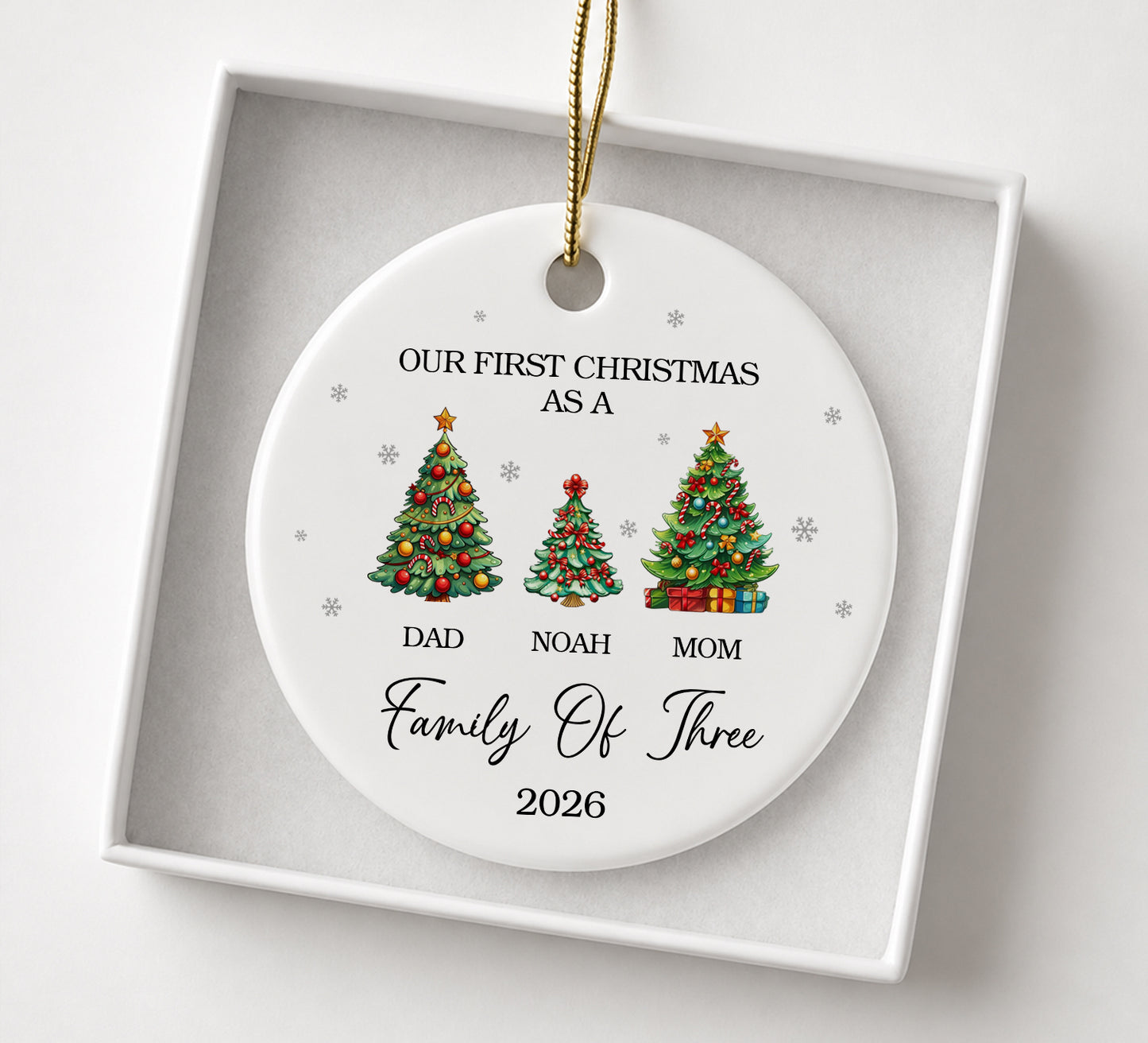 Our 1st Christmas Family Of Three Ornament - Pine Tree Pattern Custom Name Ceramic Ornament 2026