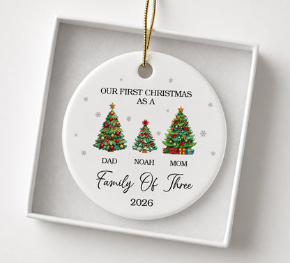 Our 1st Christmas Family Of Three Ornament - Pine Tree Pattern Custom Name Ceramic Ornament 2026