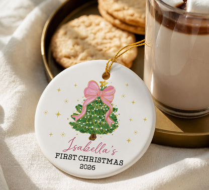 Baby 1st Christmas Pine Tree Girl Ornament - Custom Name Ceramic Ornament 2026