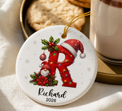 Personalized Initial Christmas Ornament, Custom Christmas Decorations with Name, Monogram Holiday Decor, Family Gift