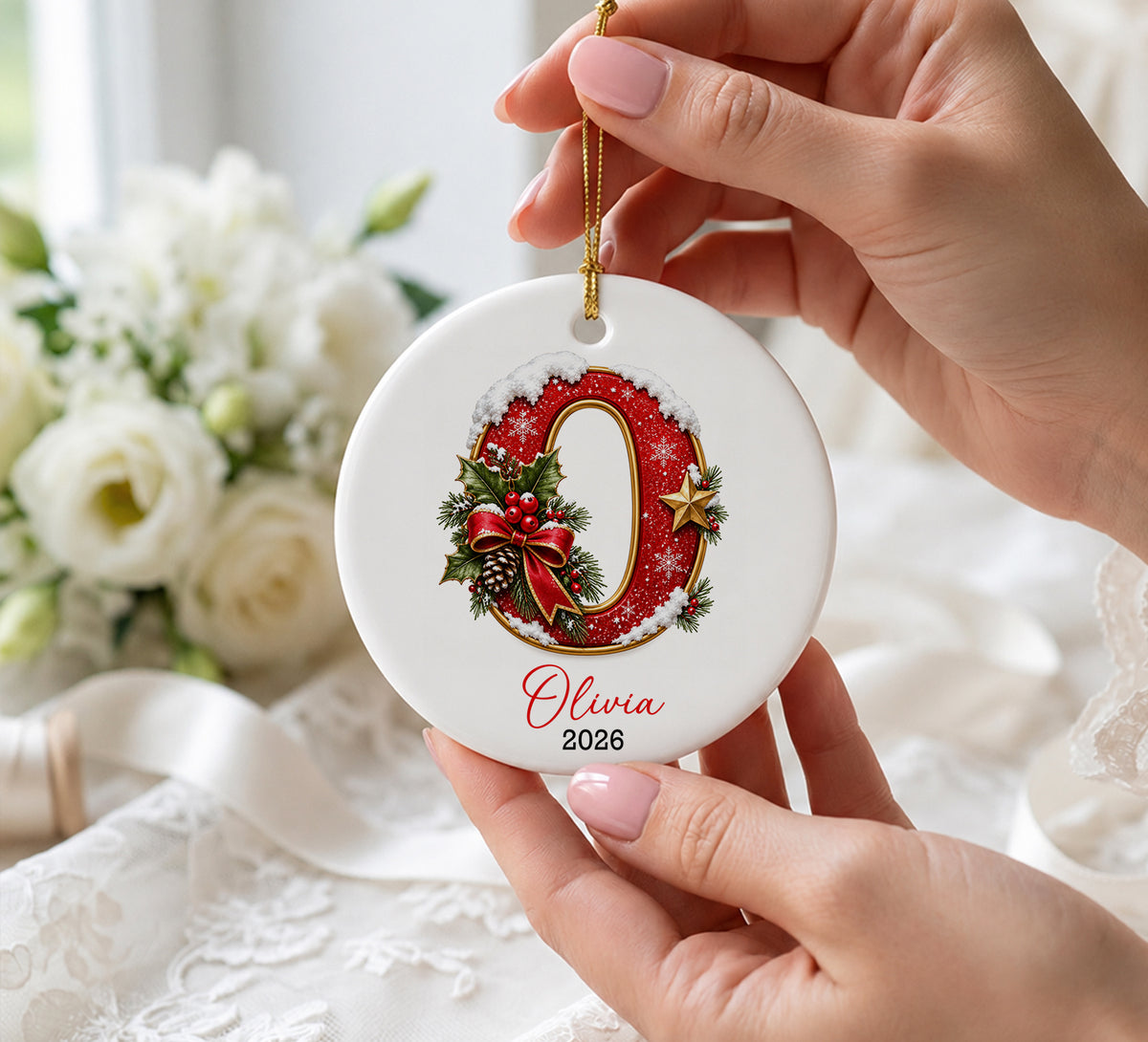 Personalized Monogram Christmas Ornament 2026, Custom Name Ceramic Heart Decor, Initial Holiday Keepsake, Christmas Tree Memory Decoration