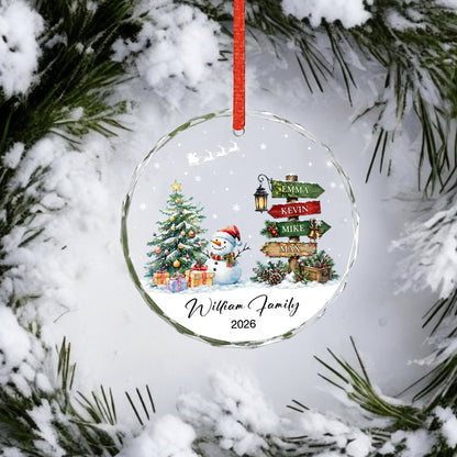 Family Custom Name Sign Glass Xmas Ornament 2026