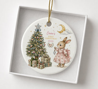 Baby 1st Christmas Ornament - Rabbit Girl Custom Name Ceramic Ornament 2026
