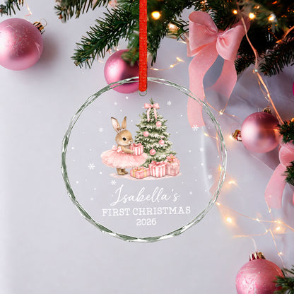 Baby 1st Christmas Ornament Rabbit - Custom Name Glass Ornament 2026