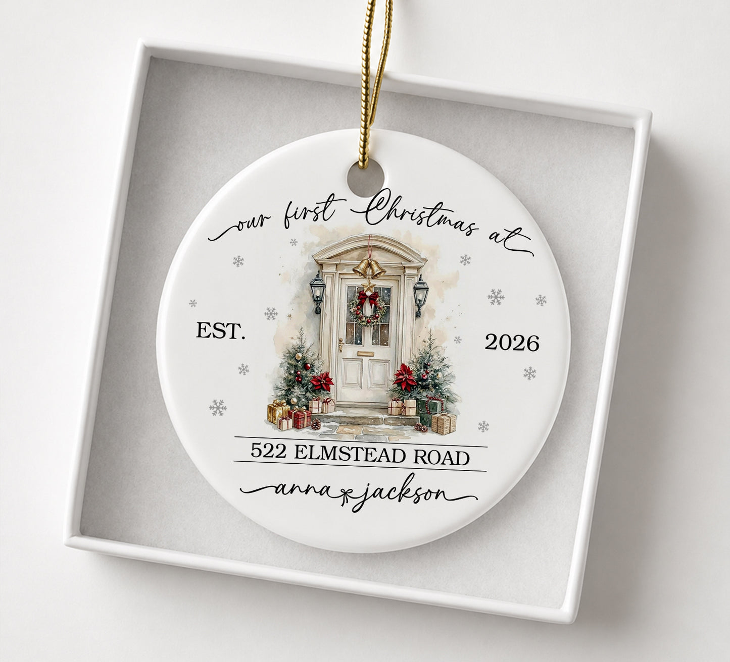 Our First Christmas At New Home Custom Name Ceramic Xmas Ornament 2026