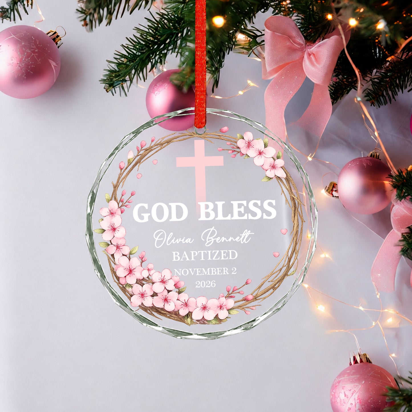 God Bless Custom Date Time & Name Christian Glass Ornament Xmas 2026