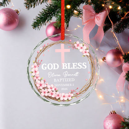 God Bless Custom Date Time & Name Christian Glass Ornament Xmas 2026