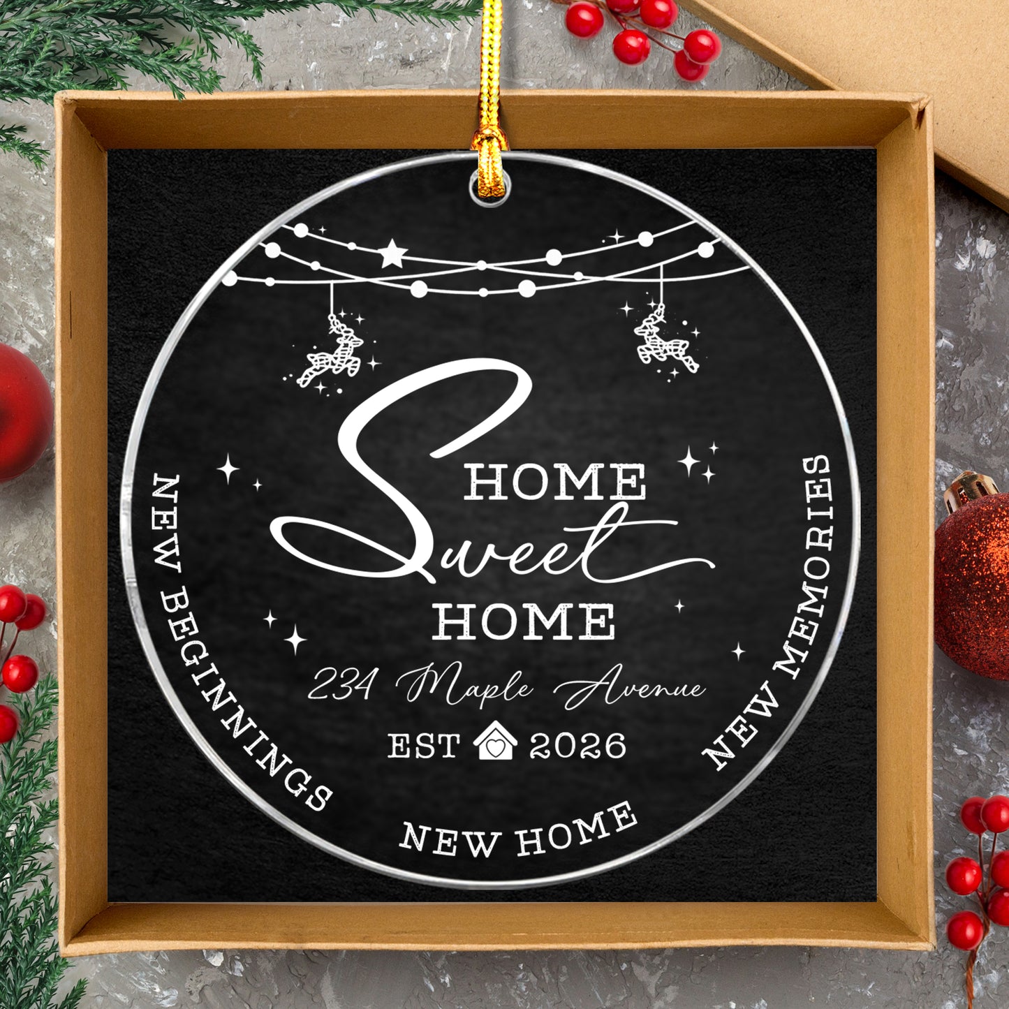 Home Sweat Custom Name Glass Ornament Xmas 2026