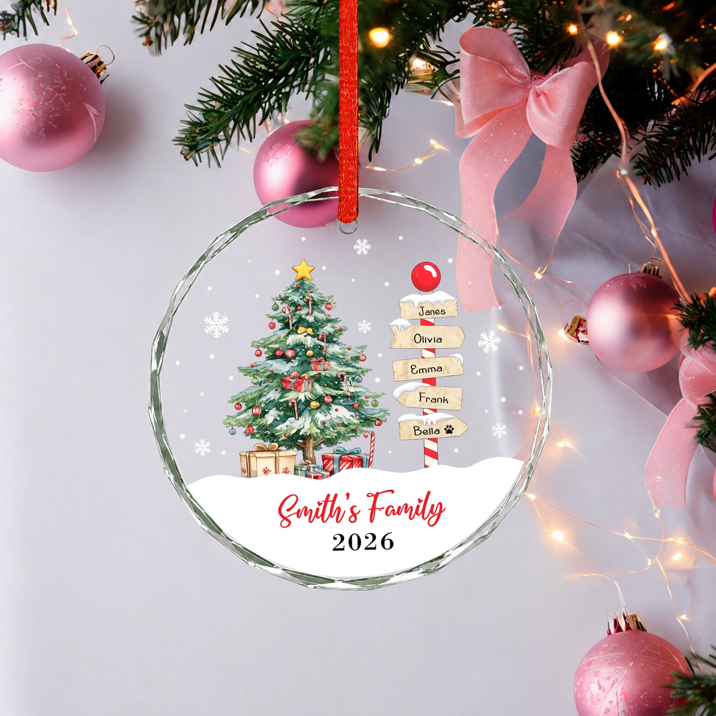 Custom Image Name Pine Tree Glass Xmas Ornament 2026