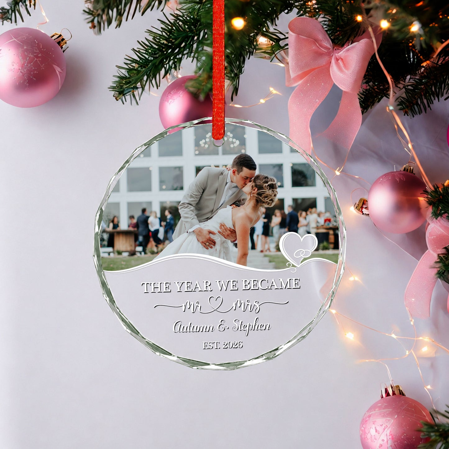The Year We Became Mr&Mrs Custom Image Glass Xmas Ornament 2026