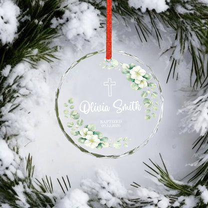 Custom Date Time & Name Christian Glass Ornament Xmas 2026