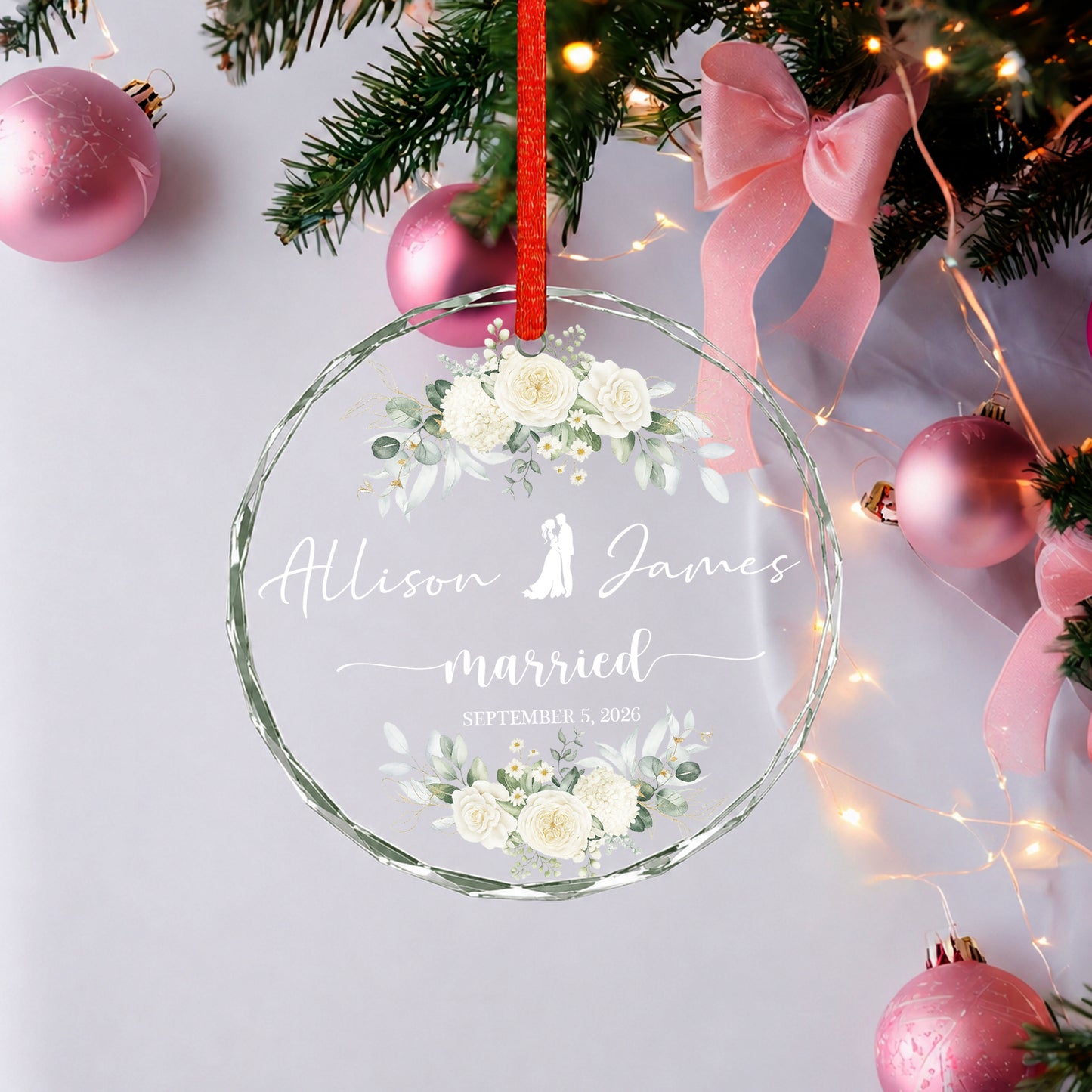 Marriage Custom Name Glass Xmas Ornament 2026