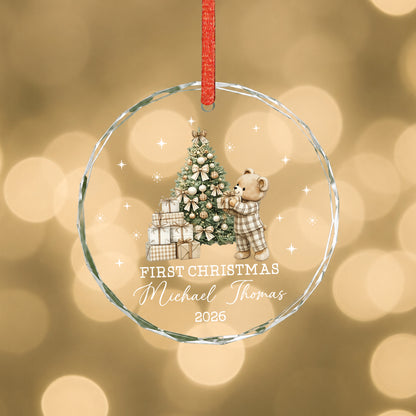 Baby 1st Christmas Ornament - Custom Name Heart Glass Ornament 2026
