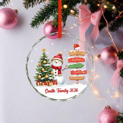 Custom Name Family Member Sign Snowman - Glass Ornament 2026 Xmas