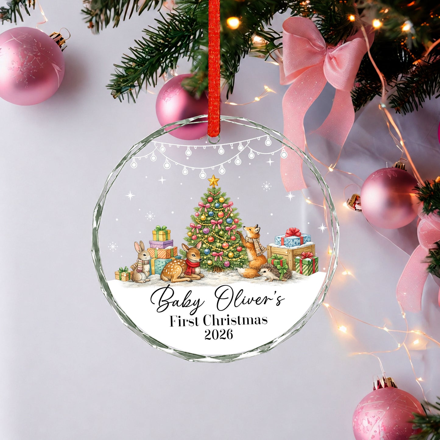 Baby 1st Christmas Ornament Pine Tree Gift - Custom Name Glass Ornament 2026
