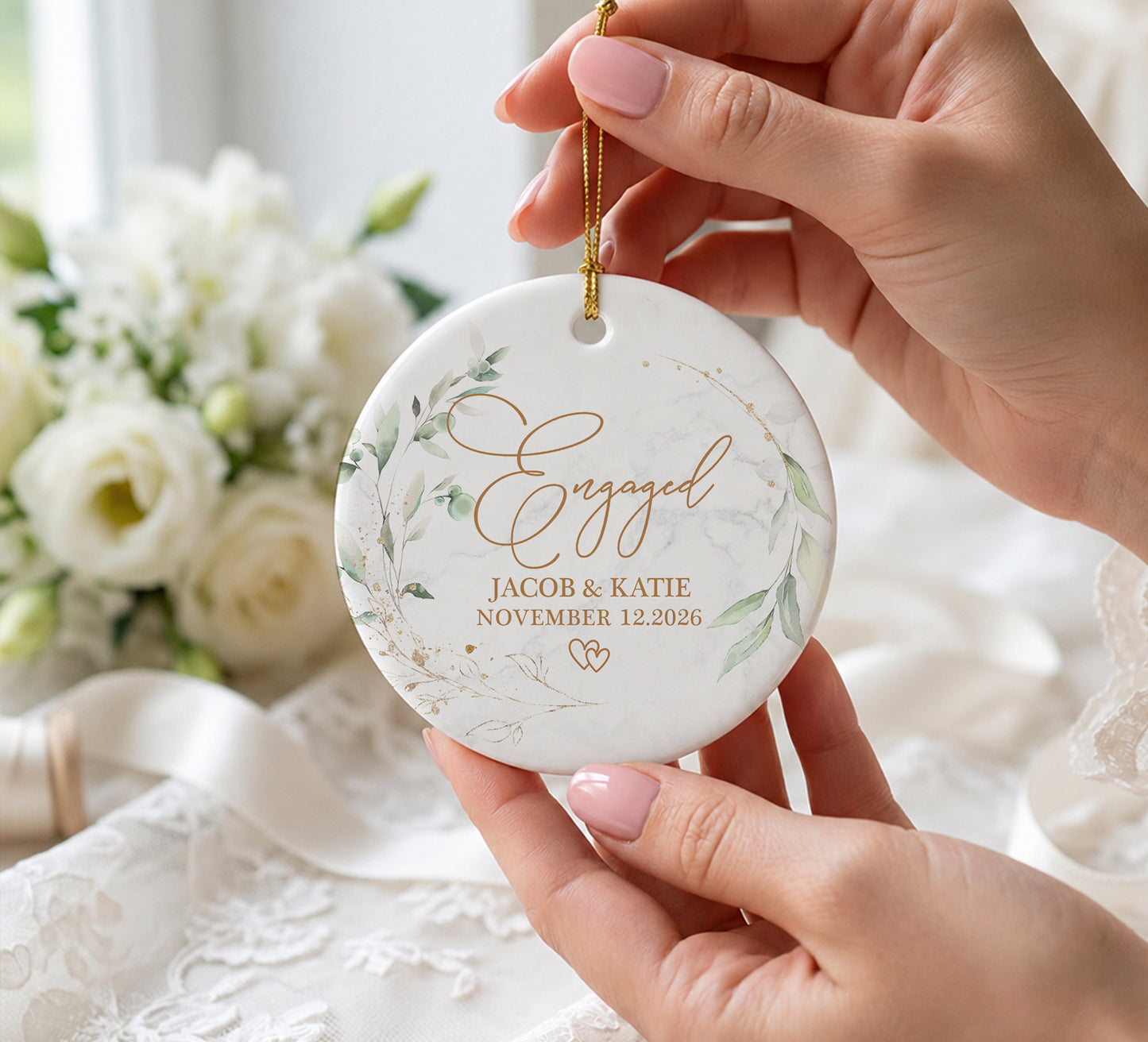 Engaged Custom Name Ceramic Ornament 2026 Xmas