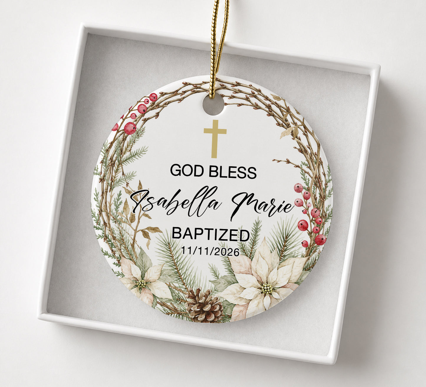 God Bless Custom Name Baptized - Custom Date Time Ceramic Ornament Xmas 2026