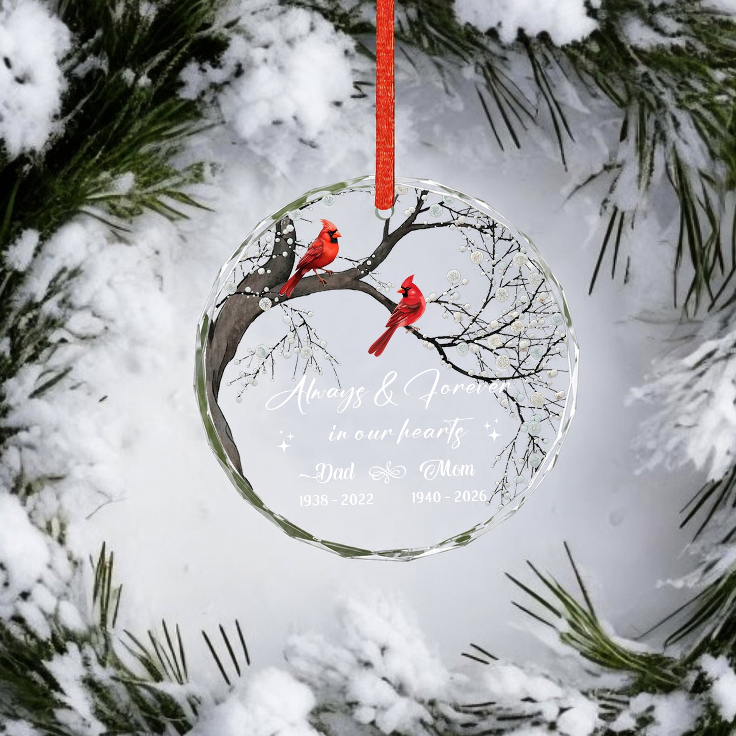 In Our Heart Cardinal Bird - Image Memorial Christmas Glass Ornament Xmas 2026