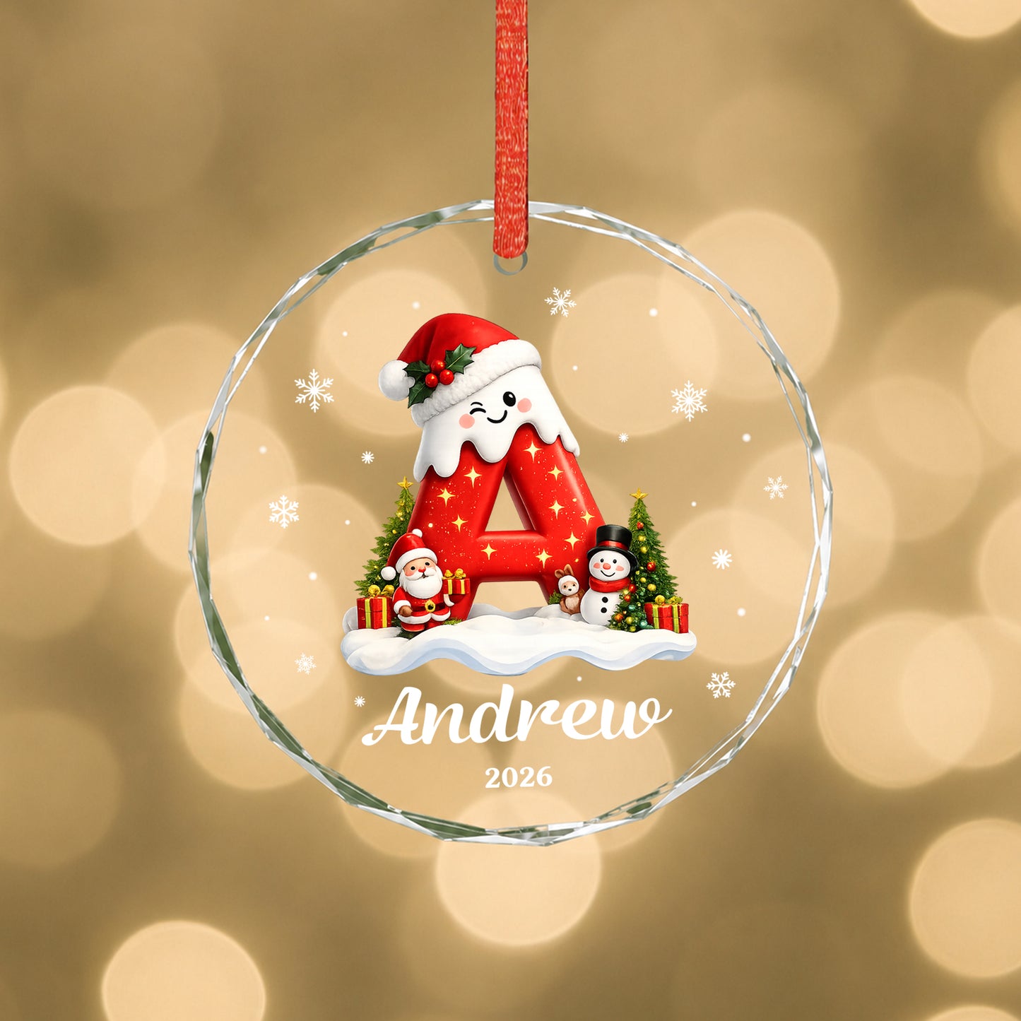 Init Letter Santa Custom Name Christmas Glass Ornament Xmas 2026
