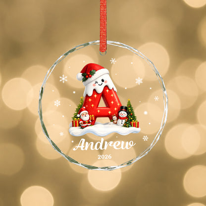 Init Letter Santa Custom Name Christmas Glass Ornament Xmas 2026