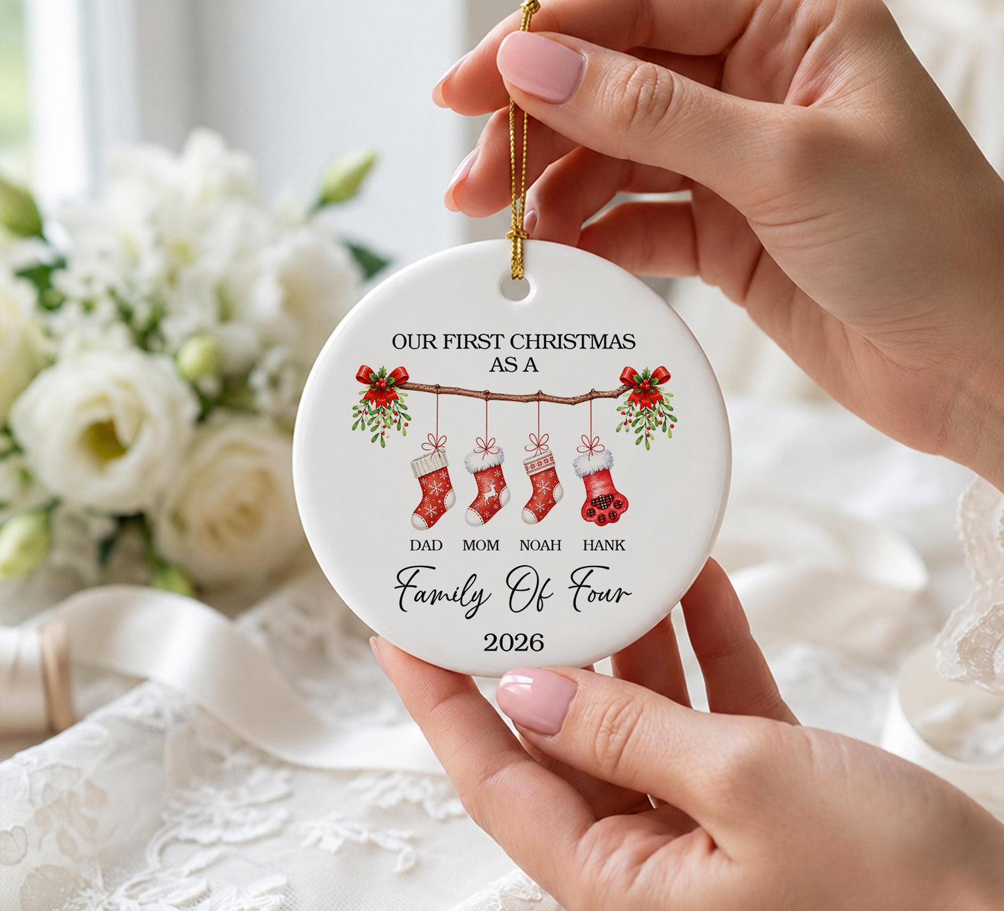 Family Of Four - Ceramic Ornament 2026 Xmas