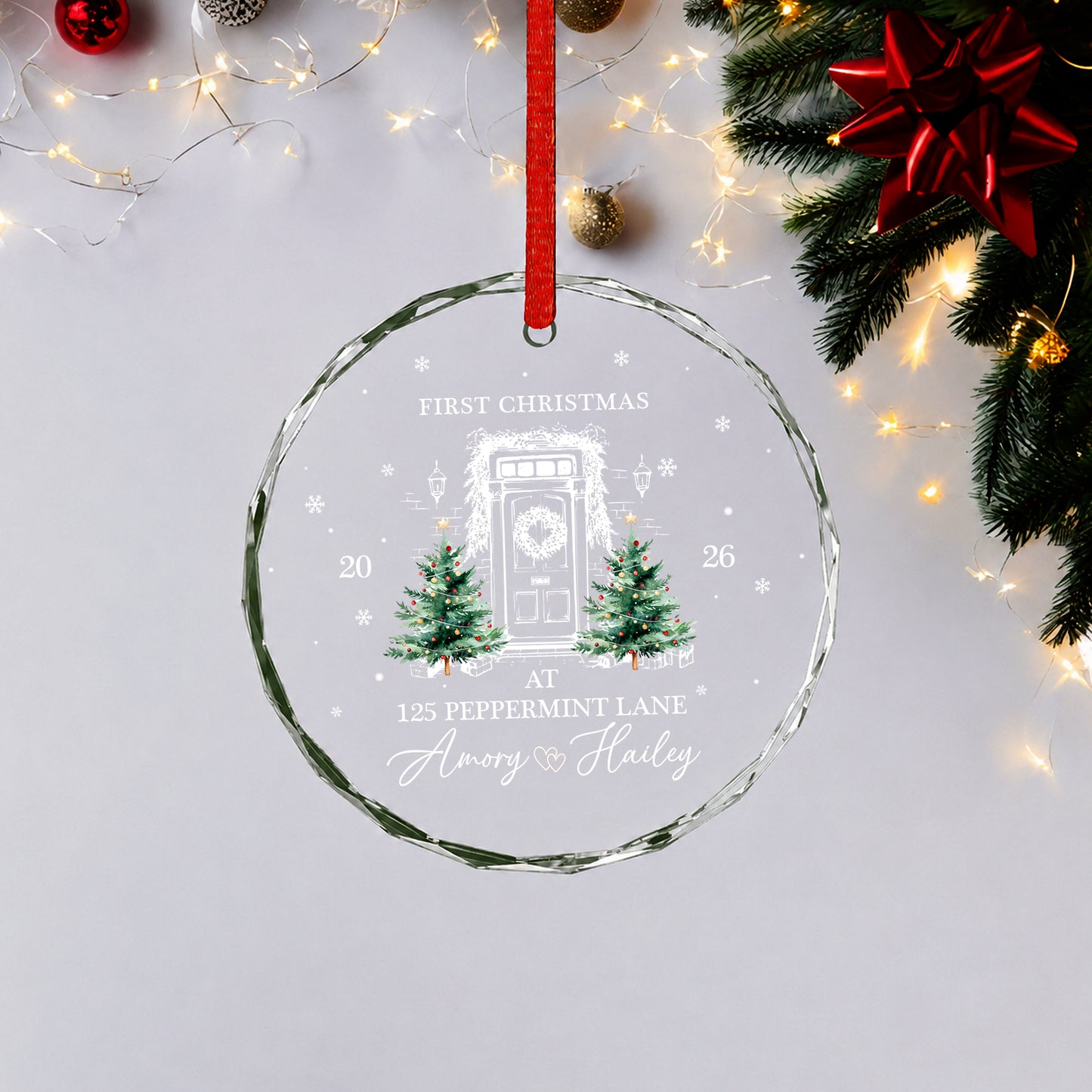 First Christmas New Home Custom Name Glass Xmas Ornament 2026