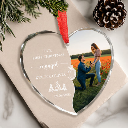 Engaged Custom Image Name Glass Ornament 2026 Xmas
