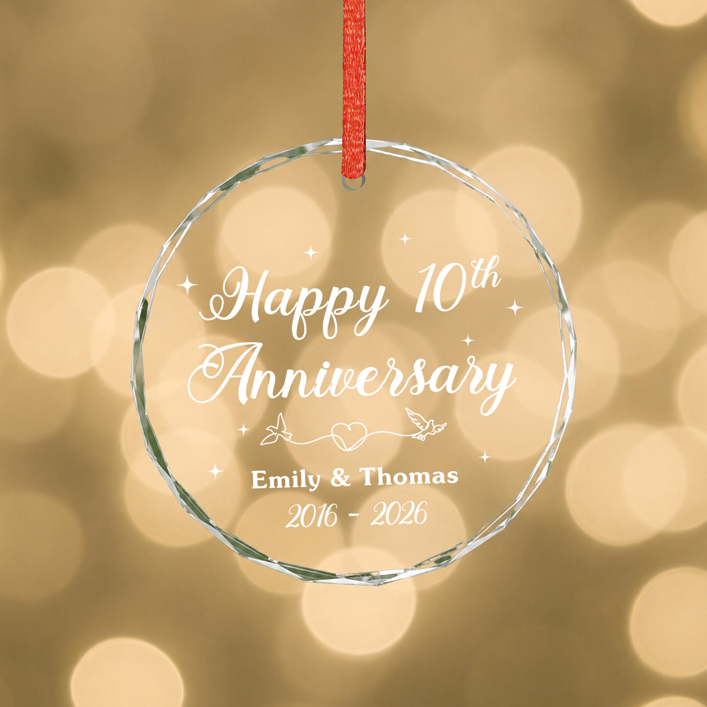 Happy Anniversary Custom Name Year Glass Xmas Ornament 2026