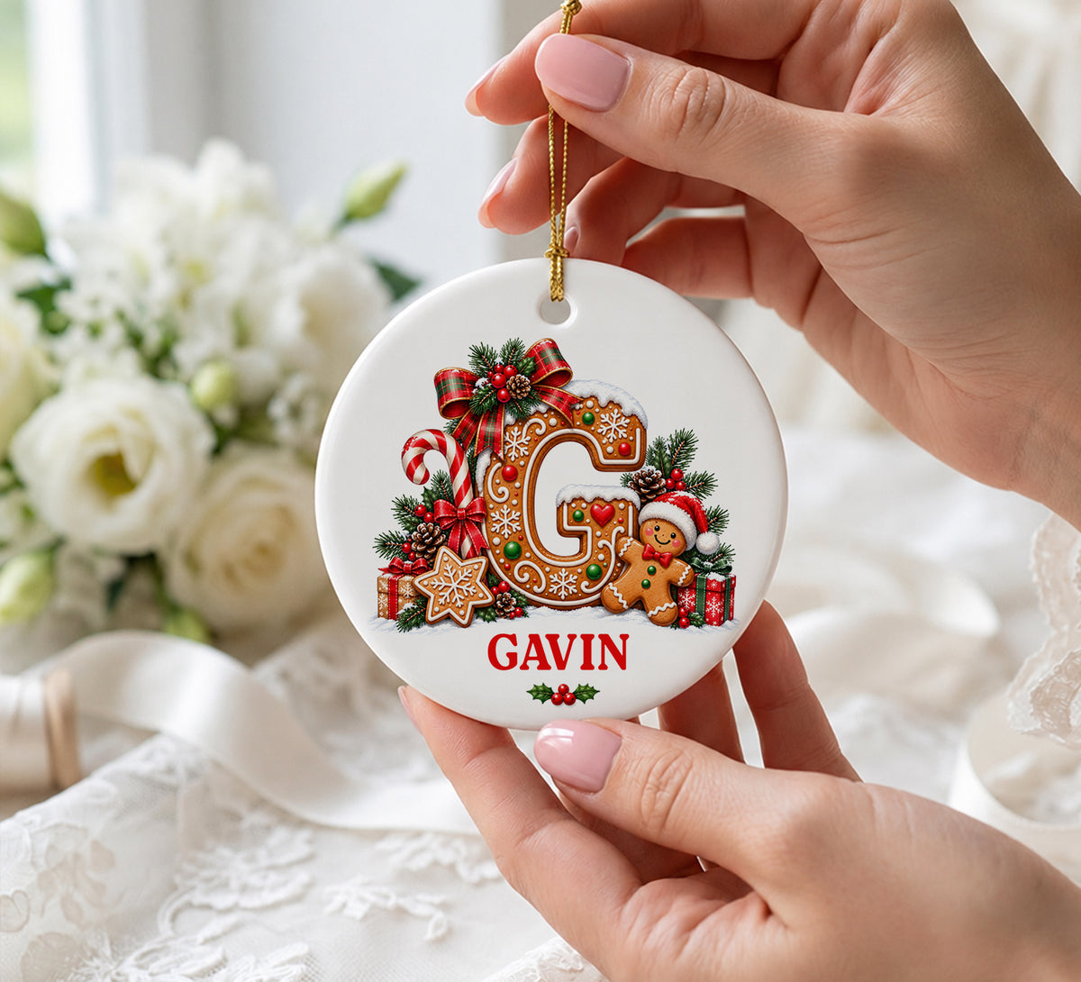 Personalized Gingerbread Letter Ornament, Custom Name Ornament, Kids Christmas Gift, Family Tree Hanging Decoration
