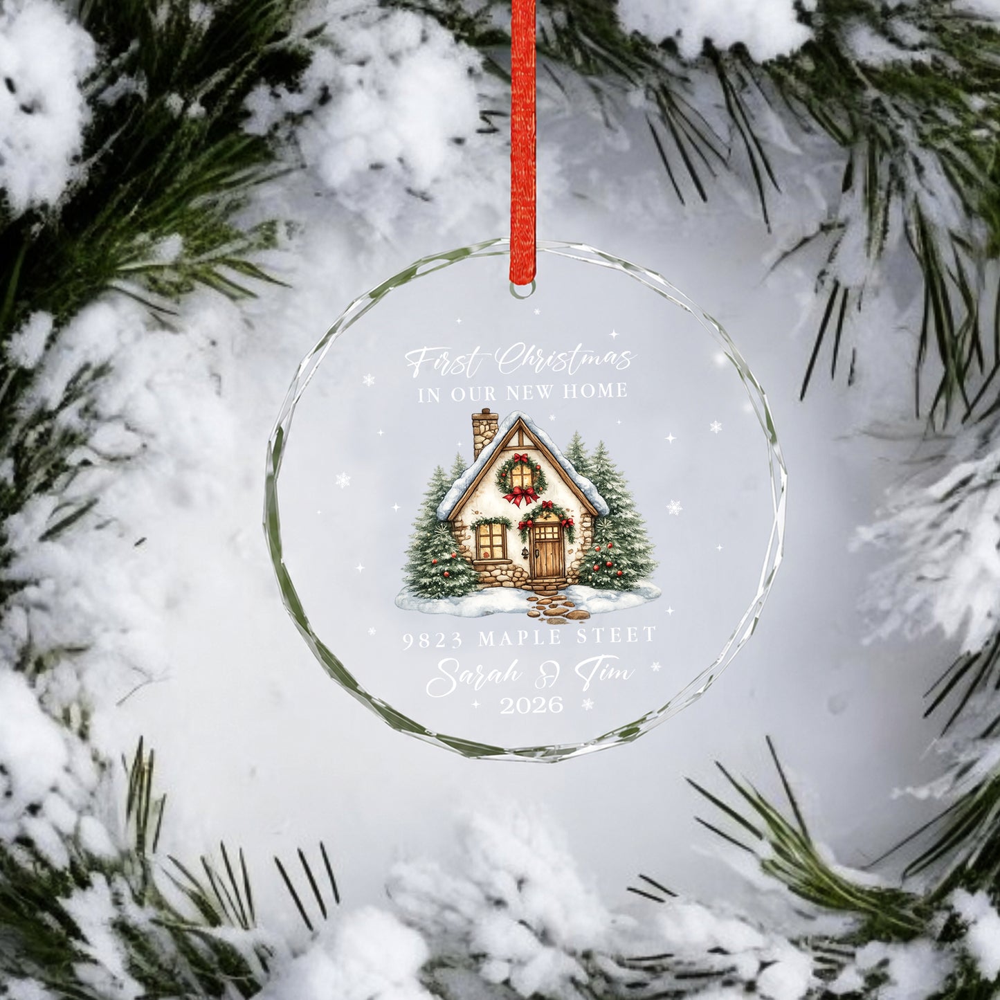1st Christmas New Home Ornament - Custom Name Glass Ornament 2026
