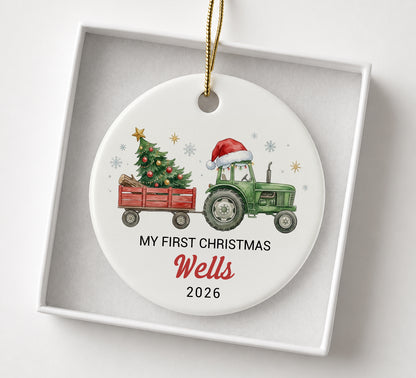 My 1st Christmas Ornament - Tractor Custom Name Ceramic Ornament 2026