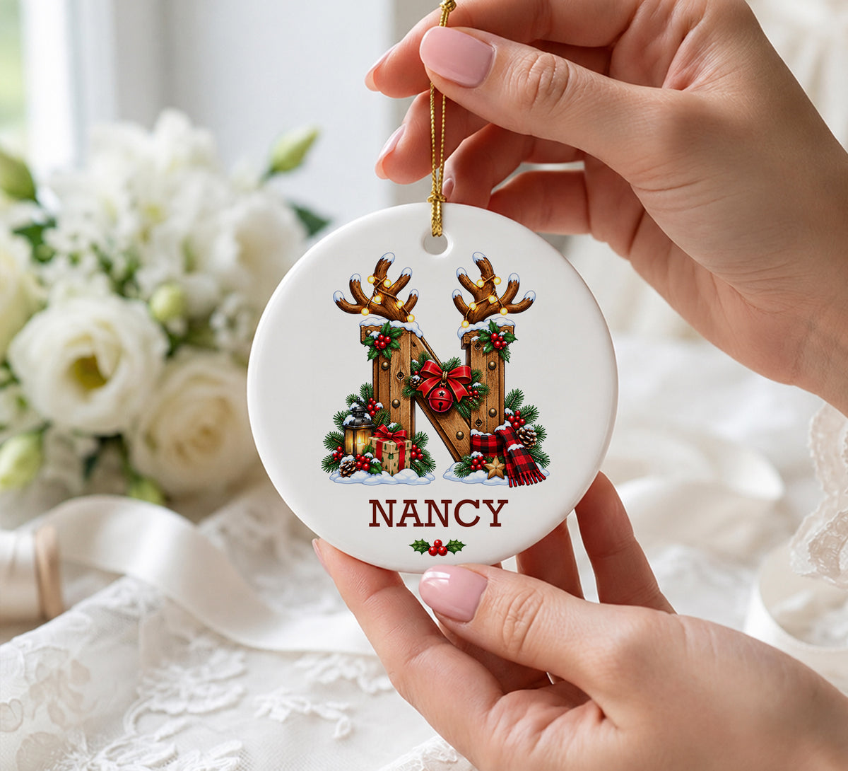 Personalized Name Ornament, Custom Kids Boy Girl Christmas Ornament, First Initial Monogram Letter Keepsake, Child Name Holiday Gift