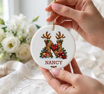 Personalized Name Ornament, Custom Kids Boy Girl Christmas Ornament, First Initial Monogram Letter Keepsake, Child Name Holiday Gift