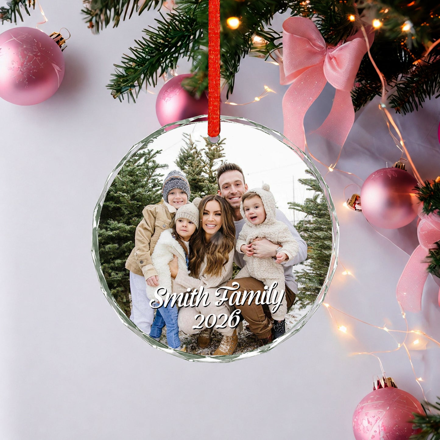Family Custom Image Name Glass Xmas Ornament 2026