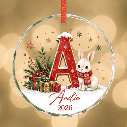 Personalized Glass Christmas Ornament, Custom Initial Name & Year, Woodland Animal Keepsake