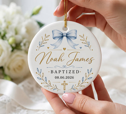 Personalized Baby Baptism Ornament - Christmas, Birthday Gifts for Newborn Boy - Custom Christening Dedication Ornament