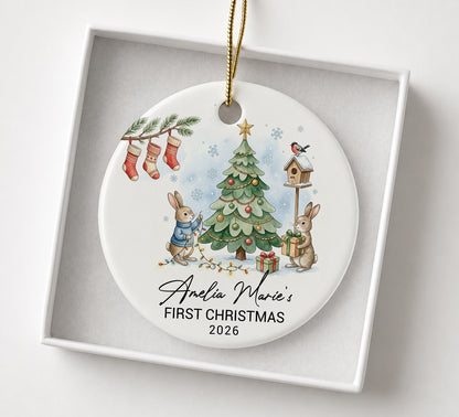 Baby 1st Christmas Ornament - Rabbit Pine Custom Name Ceramic Ornament 2026