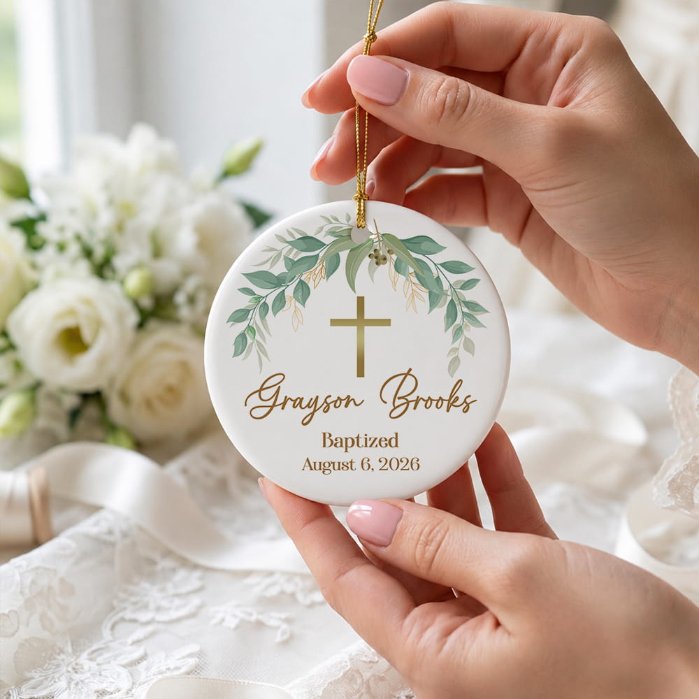 Baptized Custom Date Time Ceramic Ornament Xmas 2026